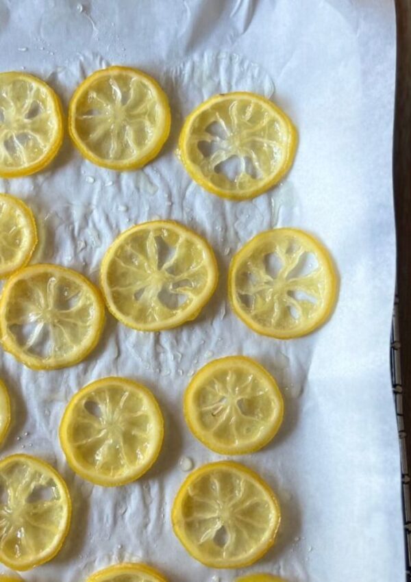 Candied Lemon slices on a baking tray