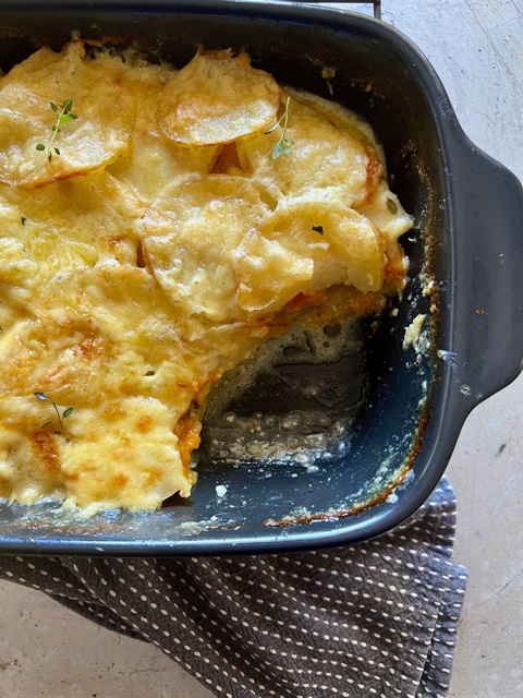 Creamy Potato & Pumpkin Bake in Dish - Slice missing