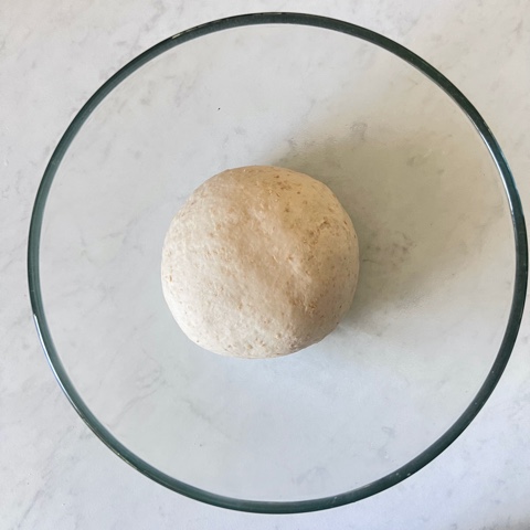 Pita bread dough in a bowl before rising