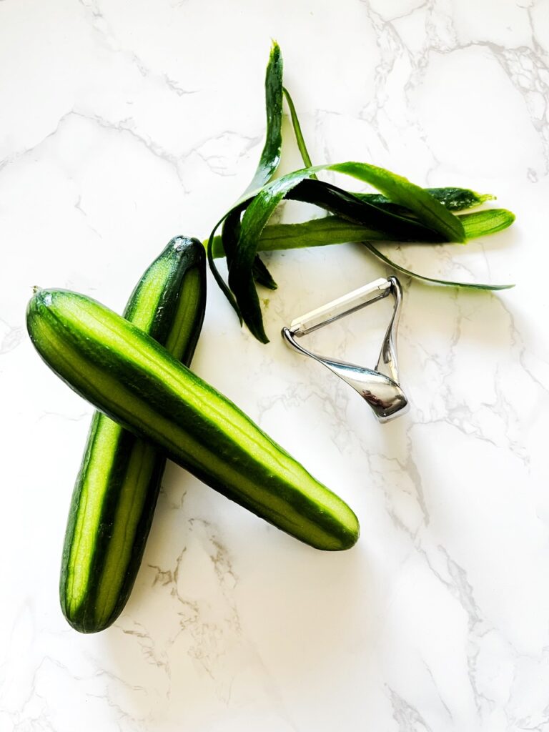 cucumbers that have been peeled with a peeler