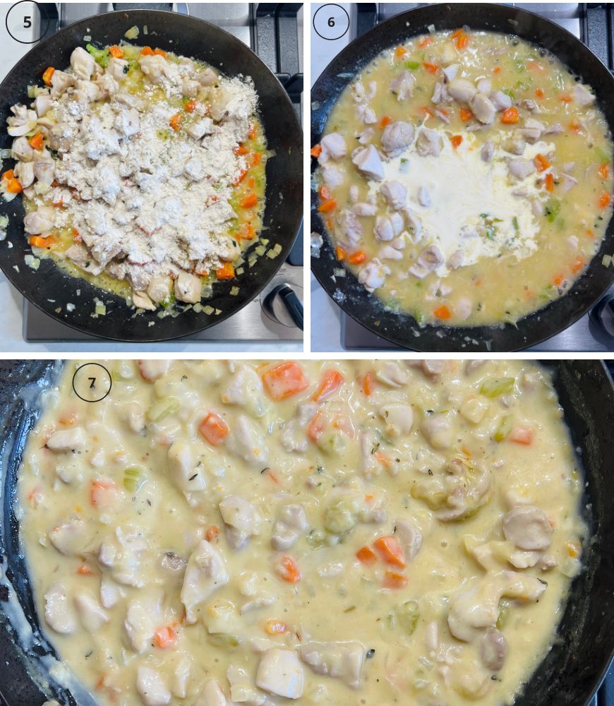 3 step images. Cooking creamy chicken pie filling 