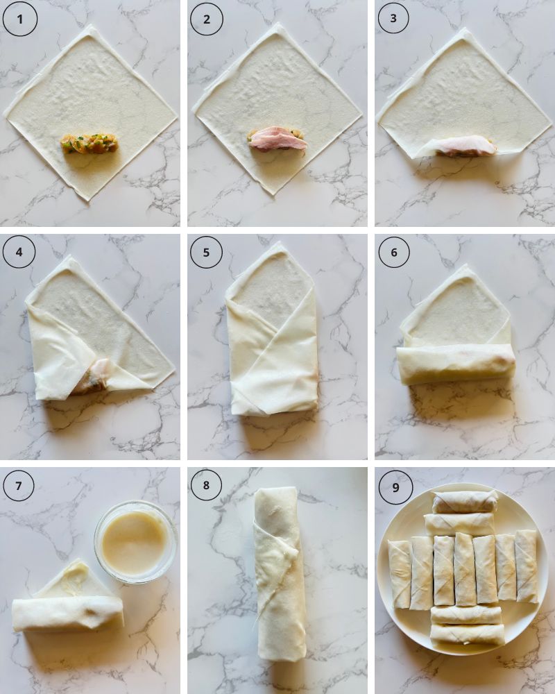 9 STEPS ROLLING A SPRING ROLL WRAPPER
