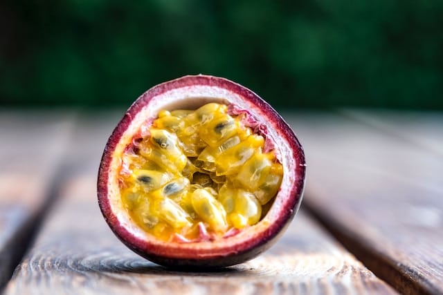 close up of cut passionfruit insides