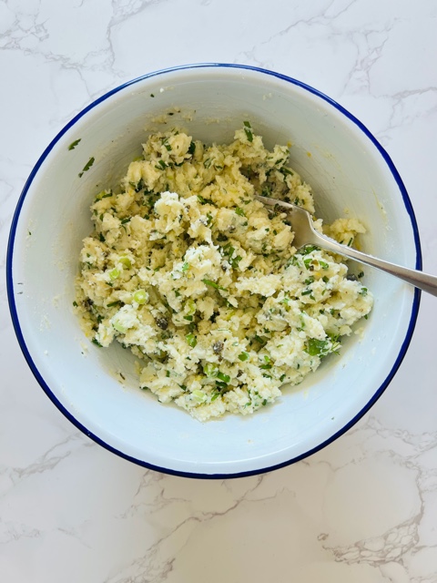 mashed potato mix in white bowl