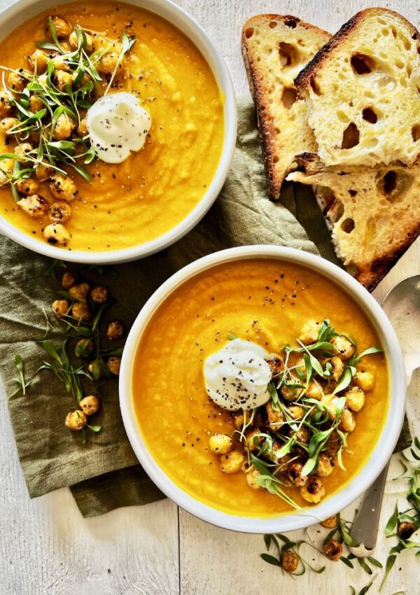 Roasted Carrot Soup with Chickpeas
