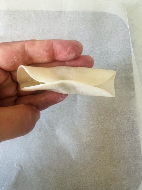 folding a dumpling wrapper