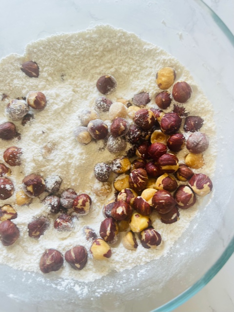 flour and hazlenuts in a bowl