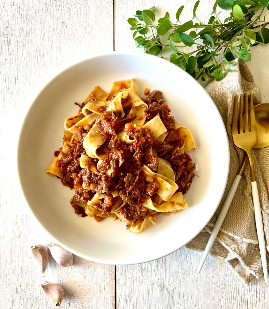 bowl of pasta with meat ragu