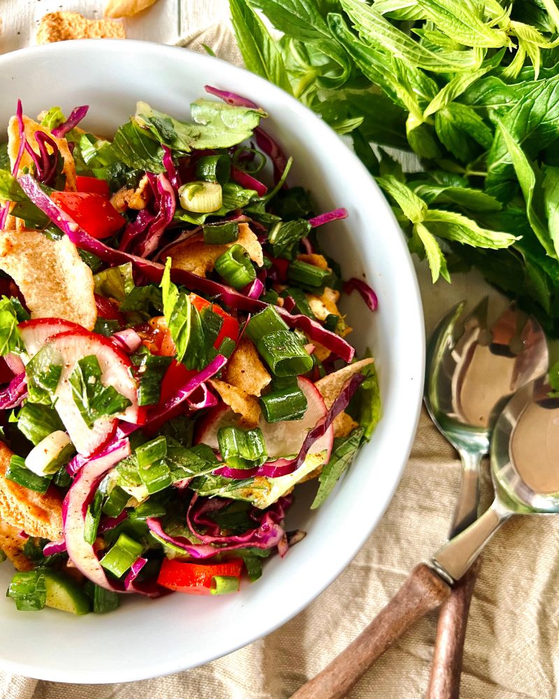 Lebanese Fattoush Salad in white bowl