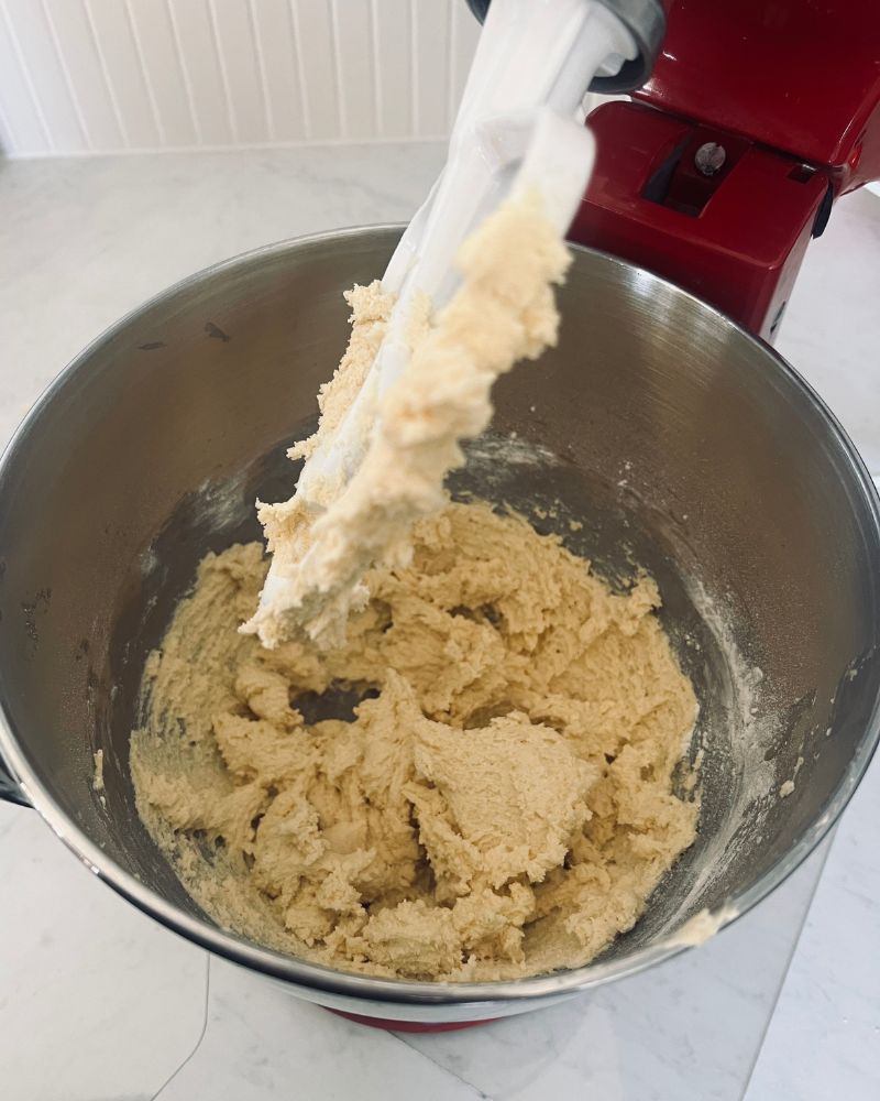 cookie dough in mix master bowl