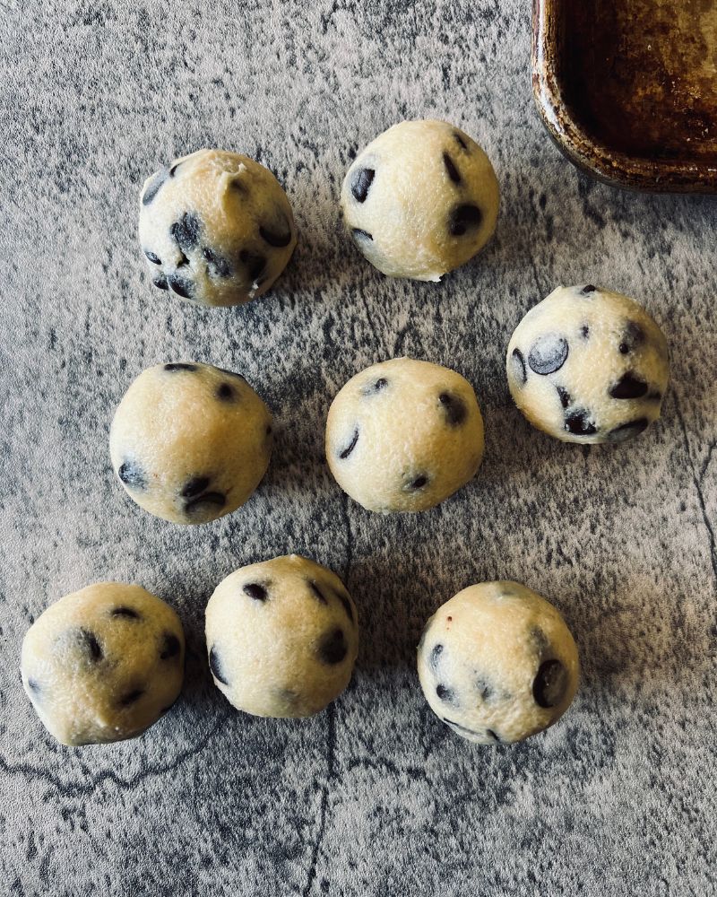 choc chip cookie dough rolled into balls