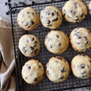 choc chip cookies on a wire rack