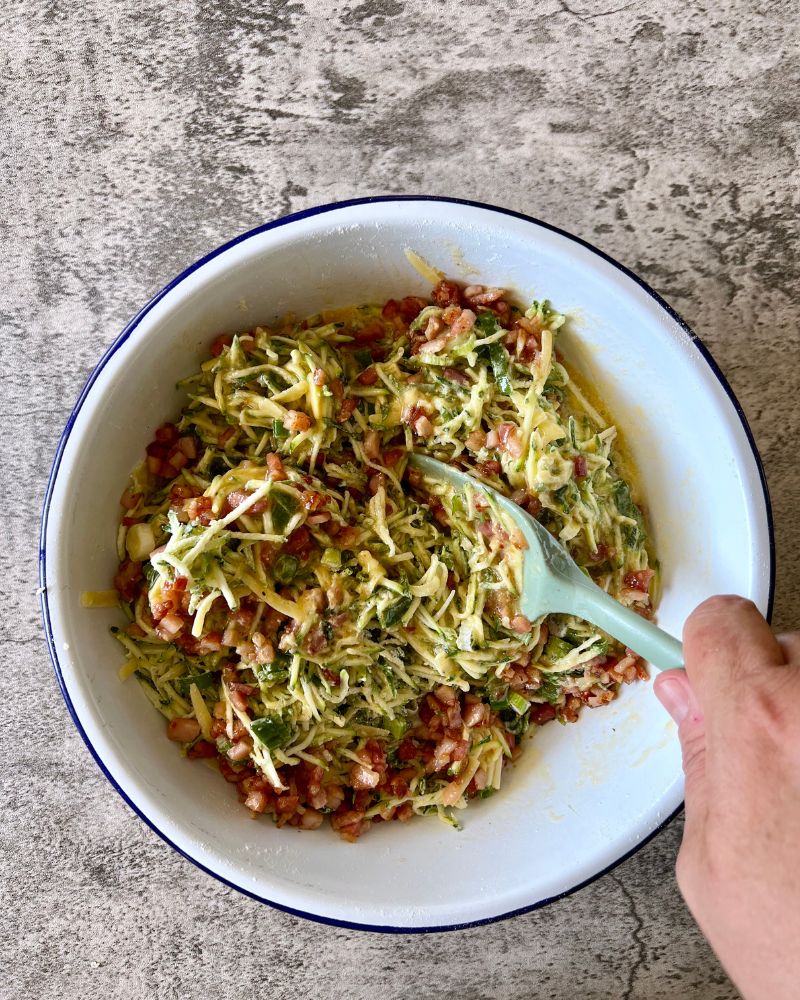 mixing in a white bowl