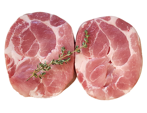 2 raw pork steaks