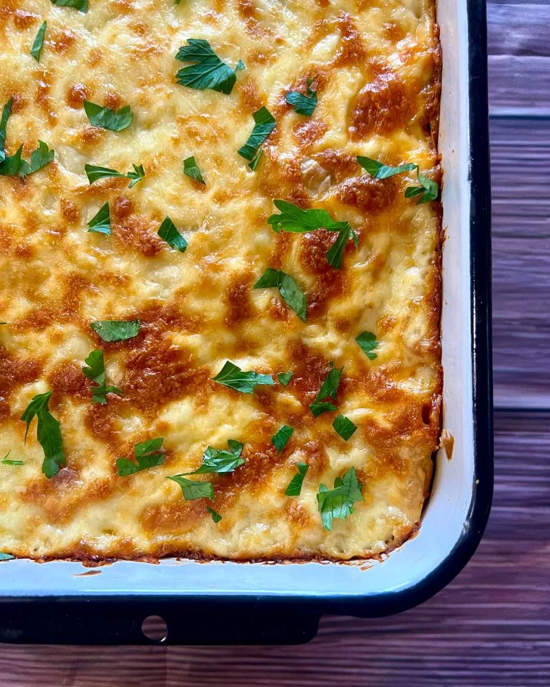 close up of lamb pasta bake