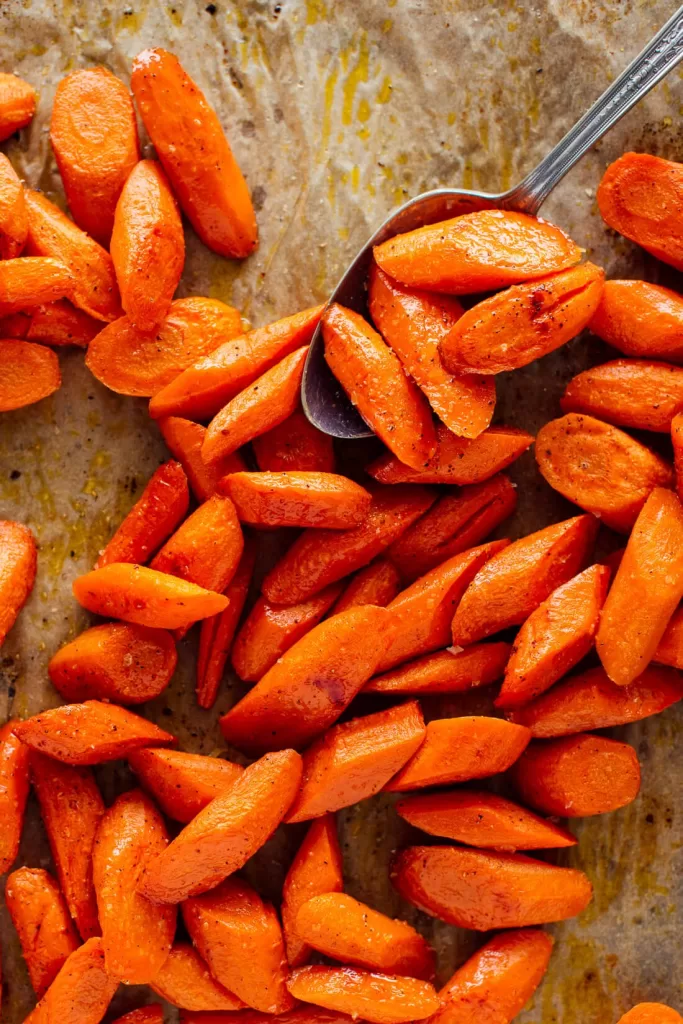 roasted carrots on tray