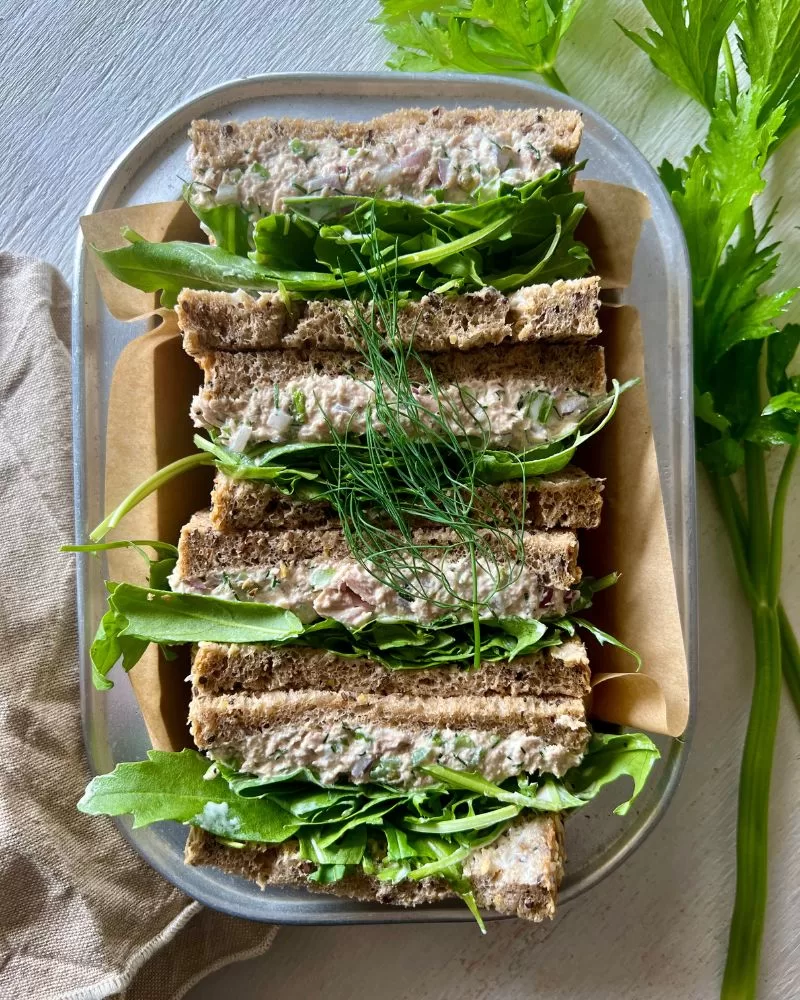 tuna sandwiches in dish