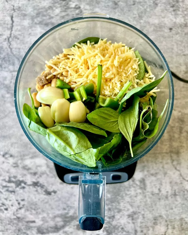 making Thai basil pesto in food processor