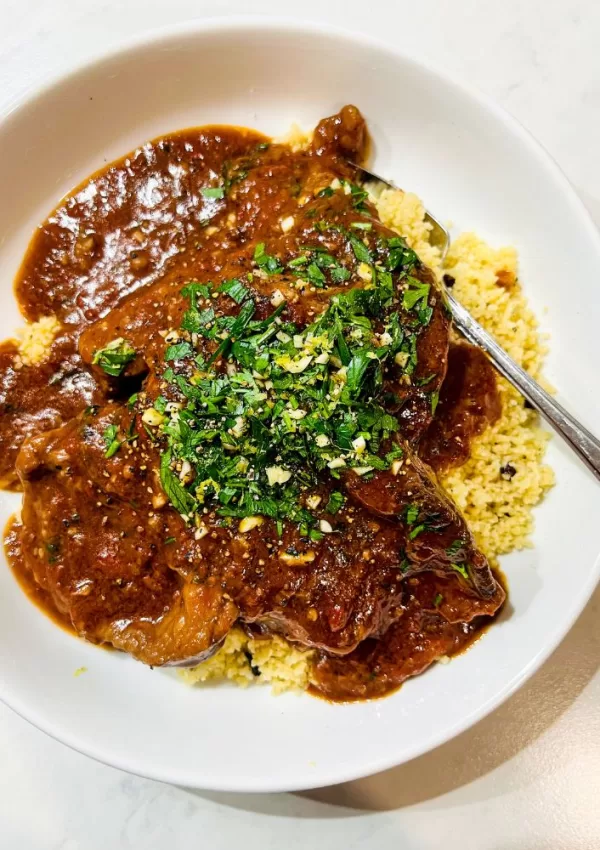 Slow Simmered Lamb in Tomato, Garlic & Red Wine