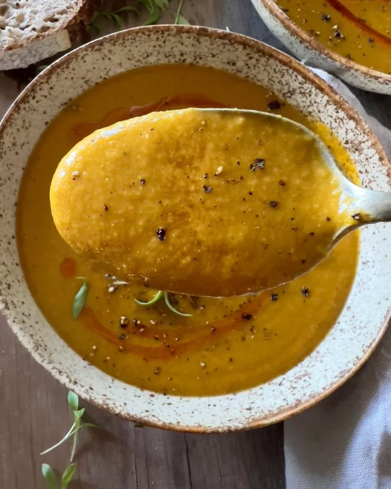 lentil soup on a spoon
