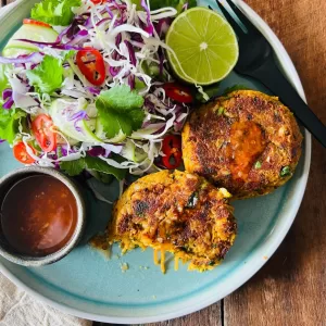 veggie patties and salad