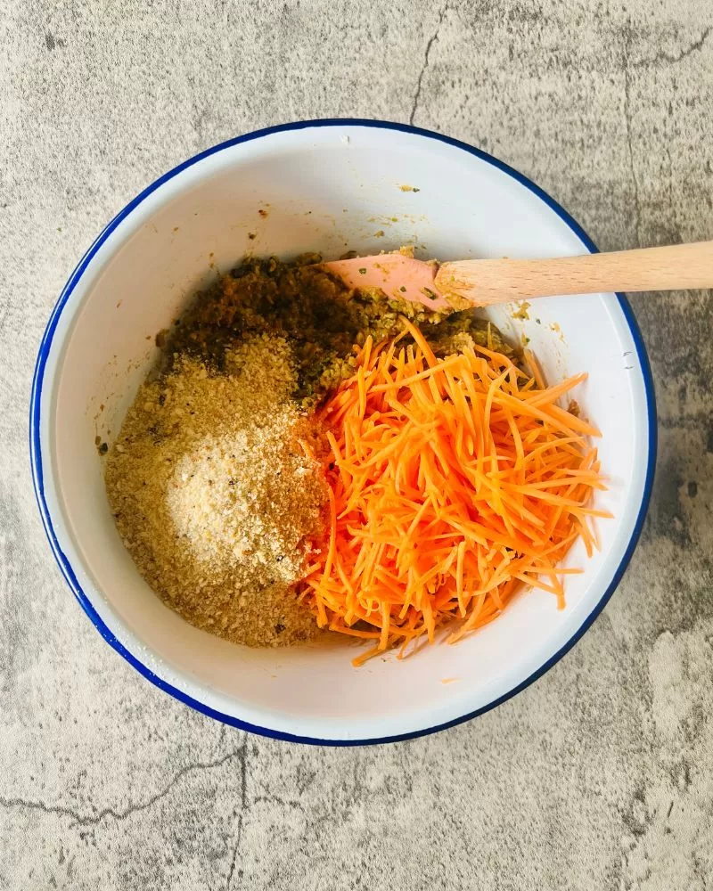 grated carrot and breadcrumbs in a bowl