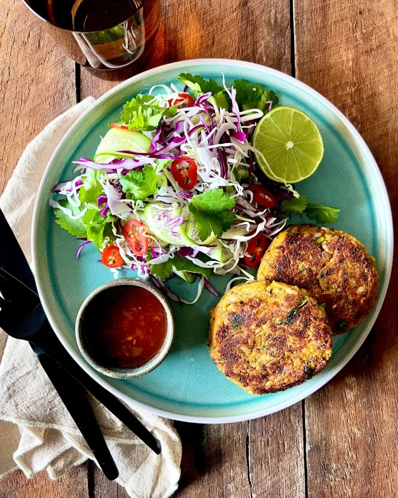 patties and vegetables on a plate