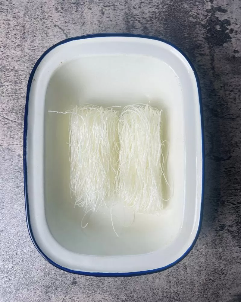 rice noodles in white dish