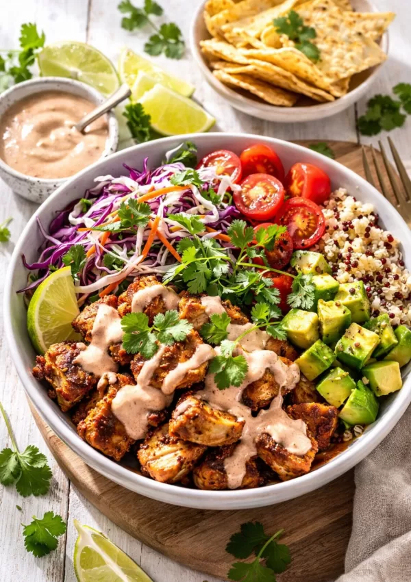 Air Fryer Chipotle Chicken Bowls with Mexican Slaw