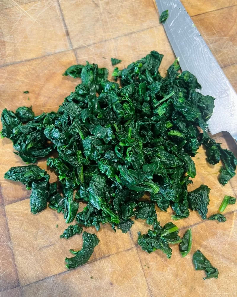 chopping spinach