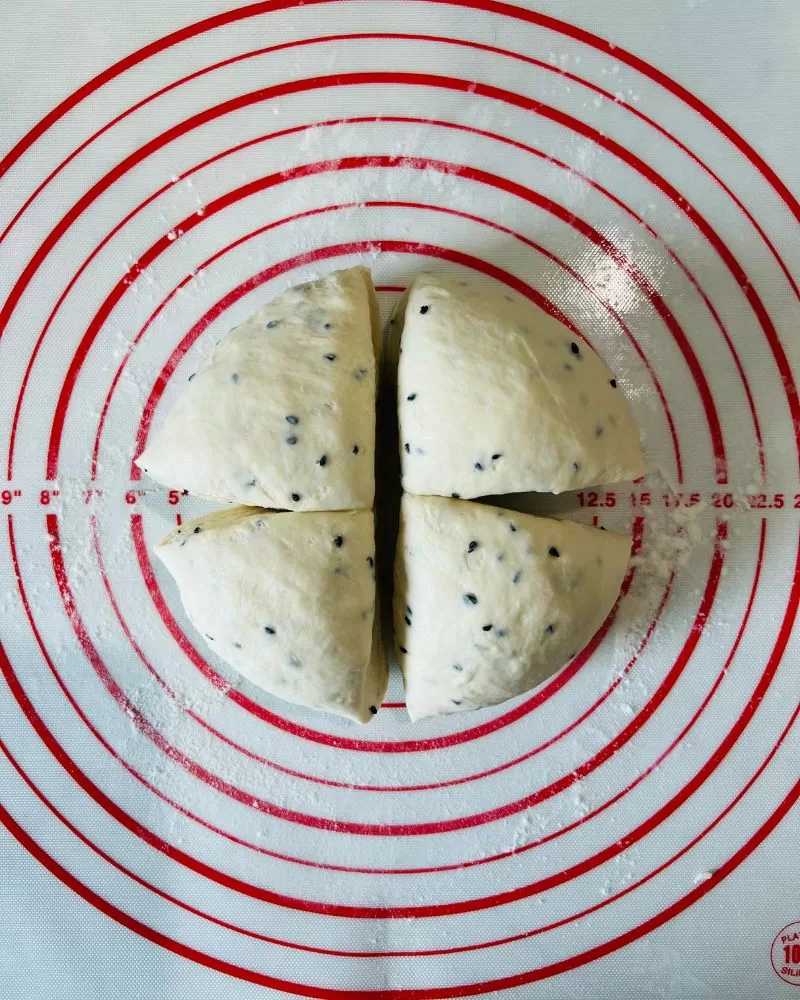 dough divided into 4 pieces
