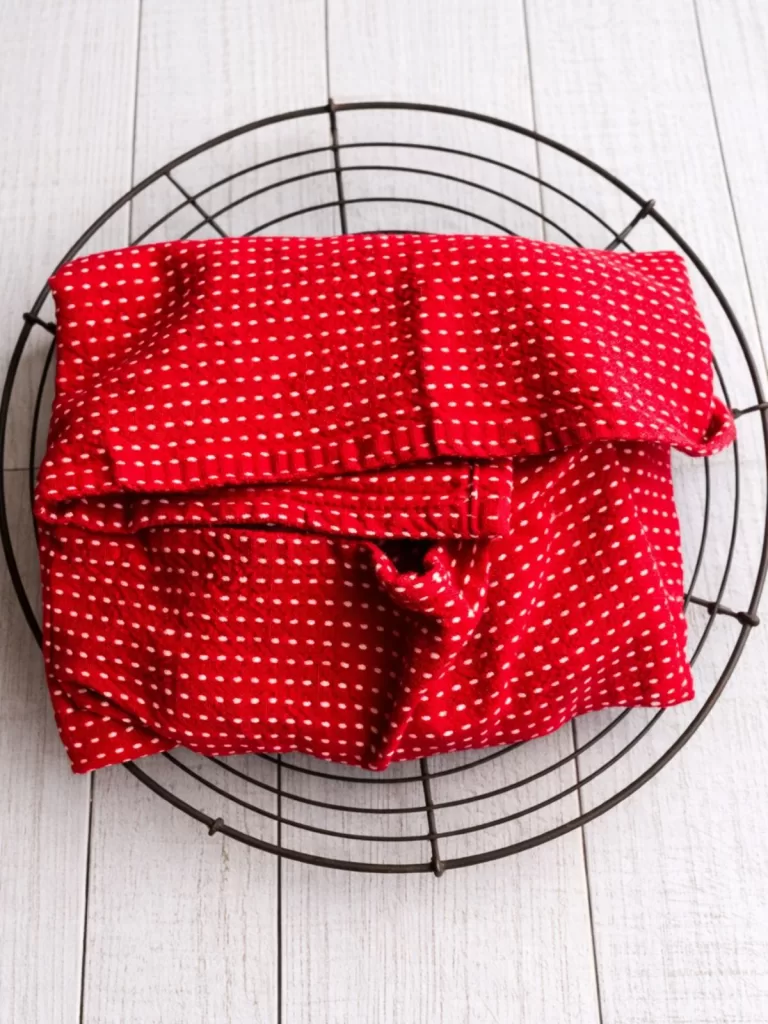 tea towel on wire rack