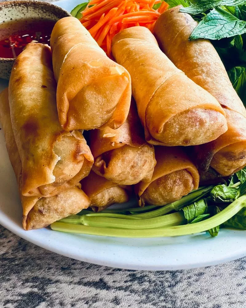 spring rolls on a platter