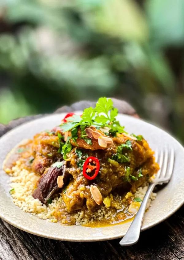 Moroccan chicken tagine on a plate
