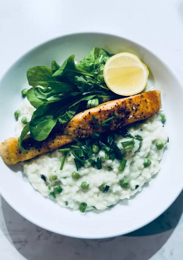 risotto with peas and salmon