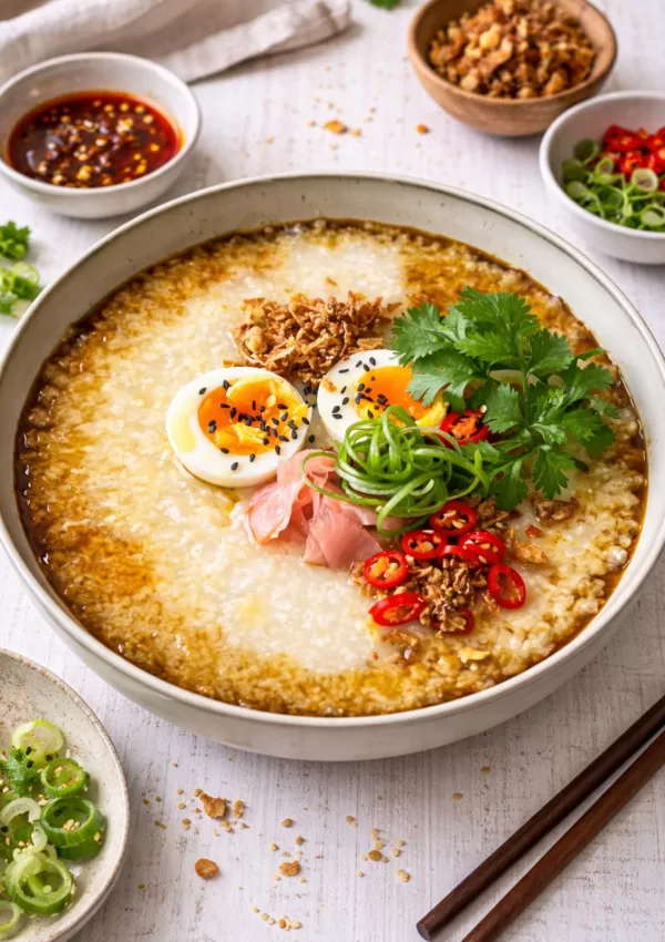 Creamy Congee with Jammy Eggs (Easy Rice Porridge)