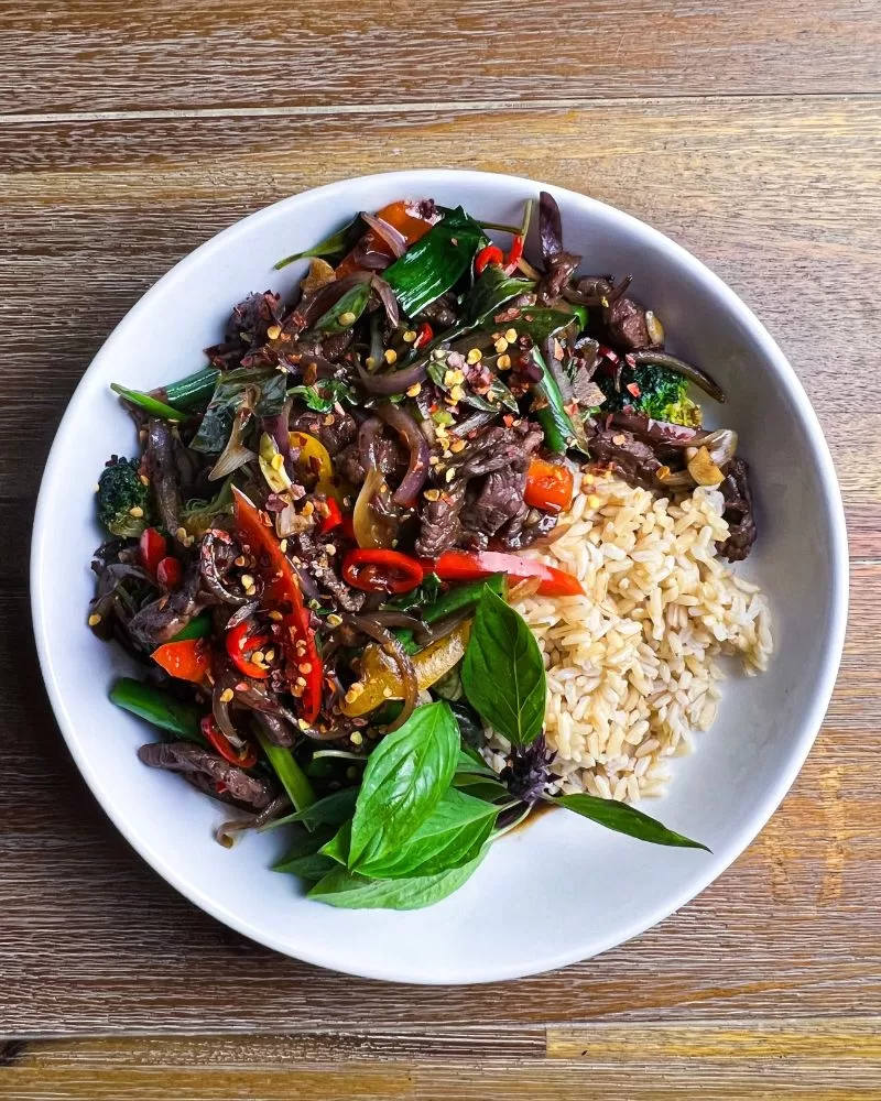 beef and basil stir fry