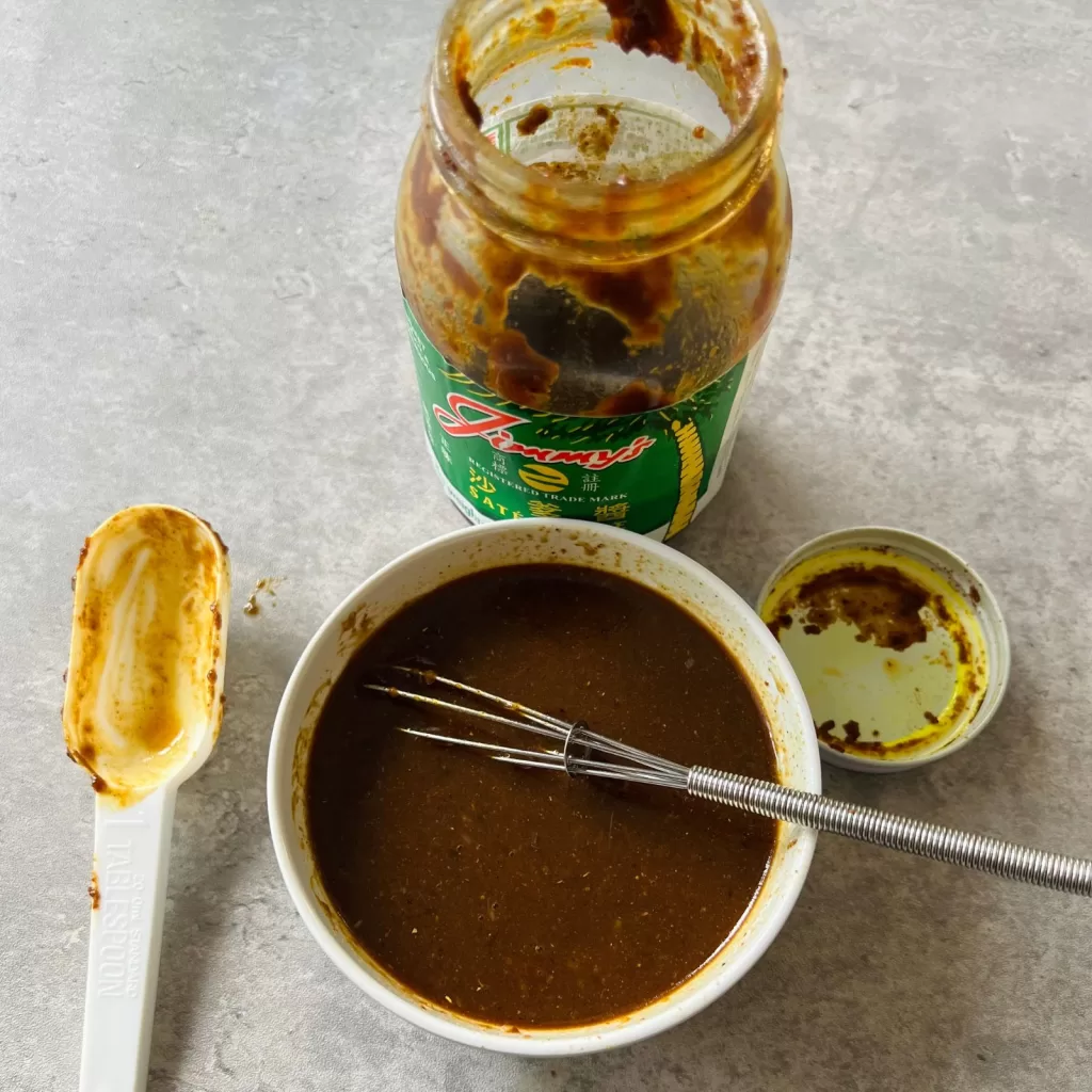 Whisked satay marinade ready for marinating chicken wings