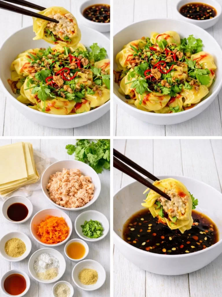 ingredients for chicken dumplings and eating dumplings